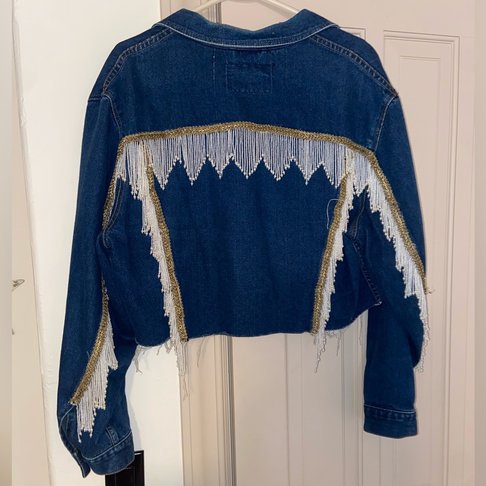 Custom Made Fringe Cropped Jean Jacket